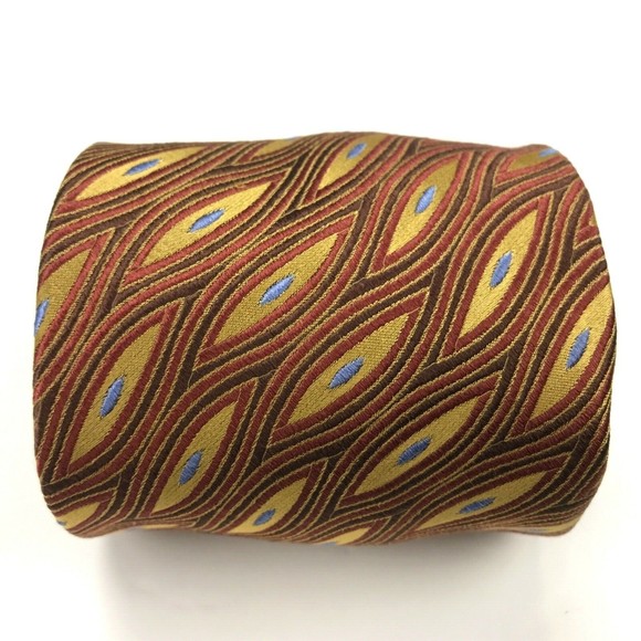 CHELSEA By Robert Talbott Geometric Brown Red Gold Blue Elegant Silk Necktie 60" - Picture 3 of 11